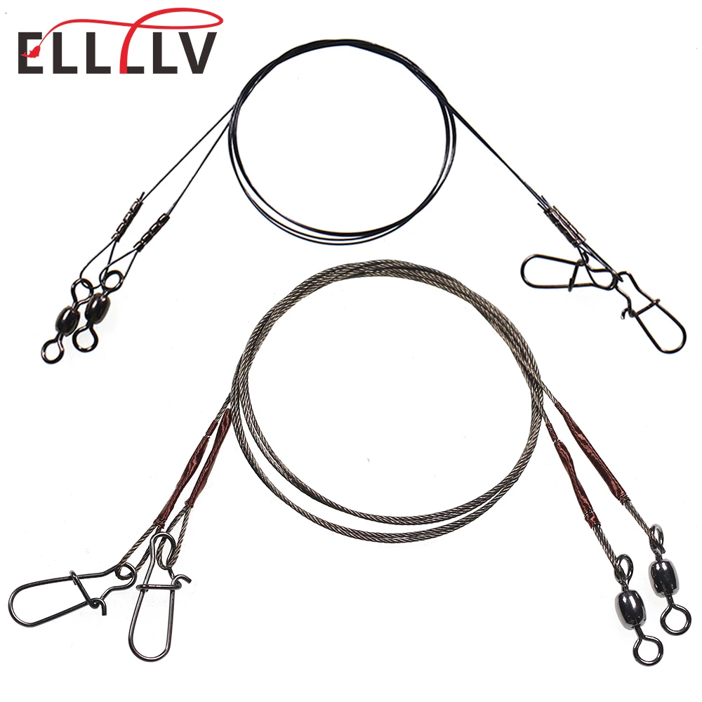 

Ellllv 7*7 Stainless Steel Wire Leader Fishing Titanium Line With Rolling Swivel Quick Change Clip Pike Fishing Anti-bite Tackle