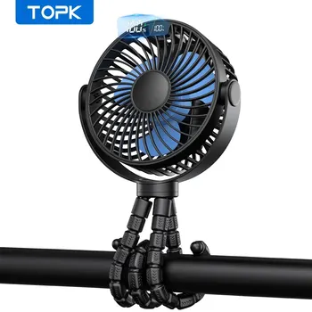 TOPK Stroller Fan 5000mAh Mini USB Rechargeable LED Display 4 Speed 360 Rotation Quiet Personal Cooling Fan Baby Outdoor Camping 1