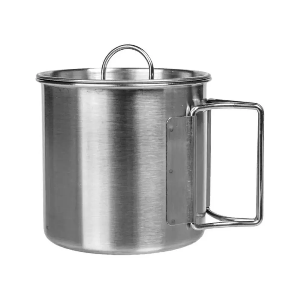 야외용 스테인레스 스틸 캠핑 머그컵 350/500ml 접이식 손잡이 캠핑 커피컵 뚜껑 포함 하이킹 여행용 물컵