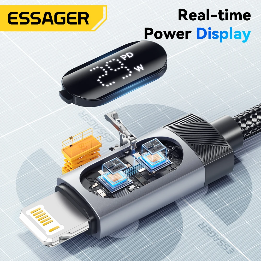 Essager Digital Dispaly USB C Cable For iPhone14 13 12 11 Pro Max PD 29W Fast Charging Type C To Lighting Cable For iPad Macbook