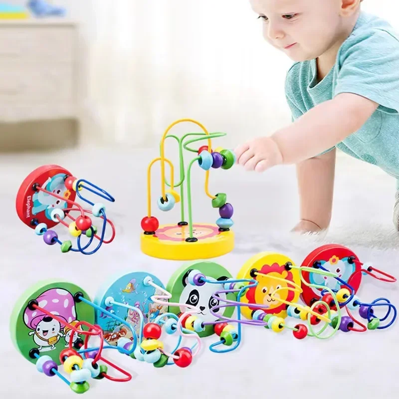 Montessori Wooden Toys Wooden Circles Bead Wire Maze Roller Coaster Educational Wood Puzzles Boys Girls Kid Toy 6+ Months 4