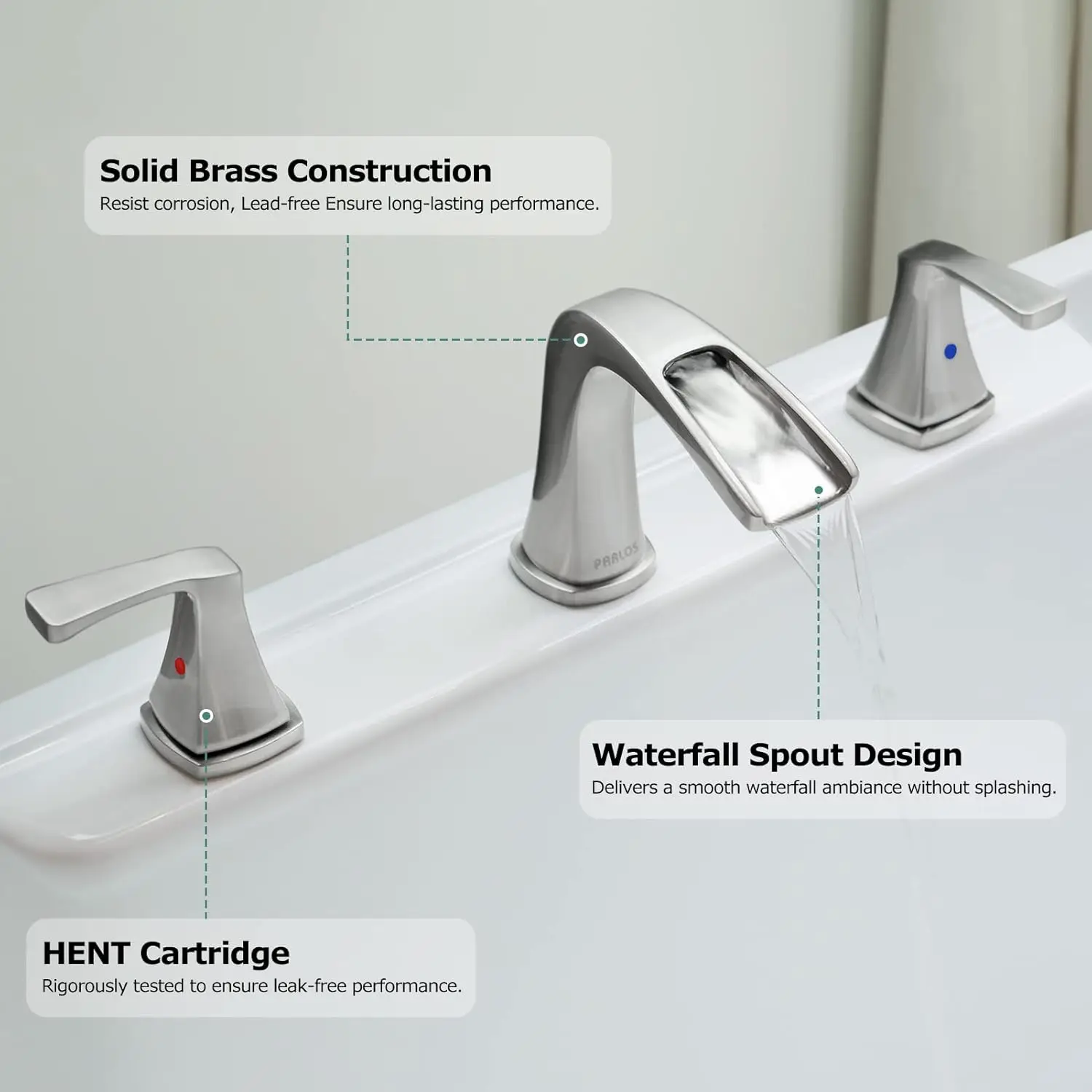 2-Handle Widespread Waterfall Roman Bathtub Faucet Tub Filler with Valve, Brushed Nickel, 1434202 2