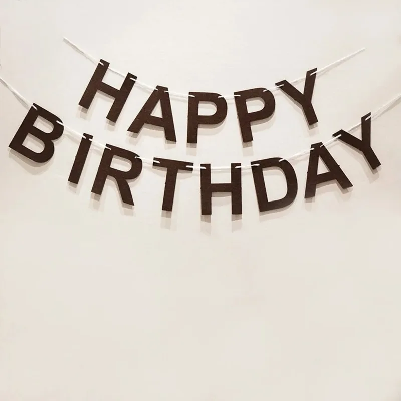 Happy Birthday Hanging Garland Khaki Brown Pull Flags Number 100 Days Baby Shower Bunting Banner Party Decoration Props