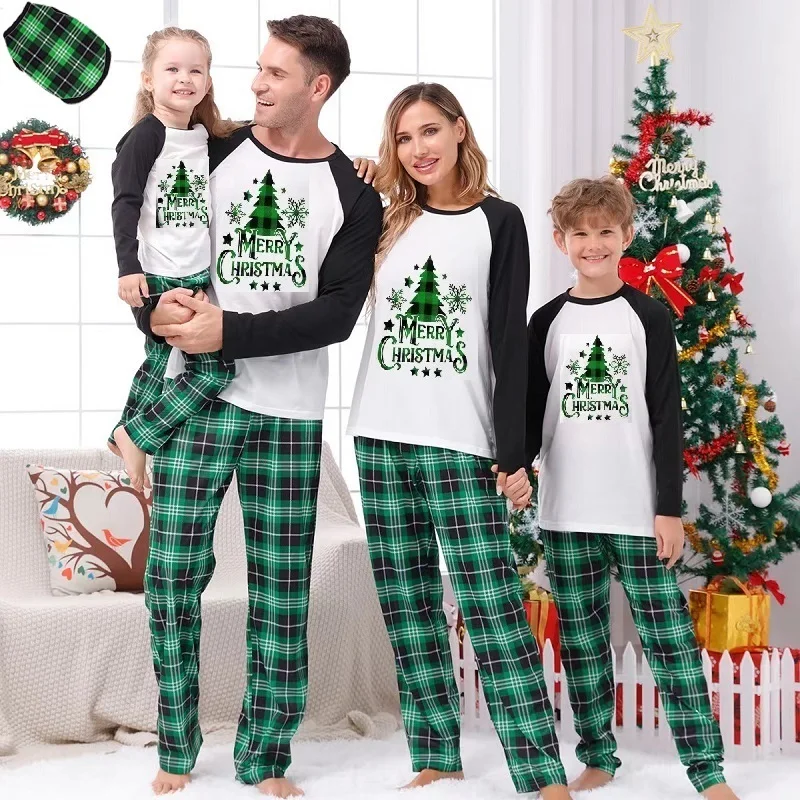 thumbnail image 2 of Conjuntos de pijamas familiares a juego 2024 Árbol de Navidad Padre Madre Niños Conjuntos de pijamas para bebés Ropa de pijama navideña para mamá, yo y perro a cuadros, 2 of 5