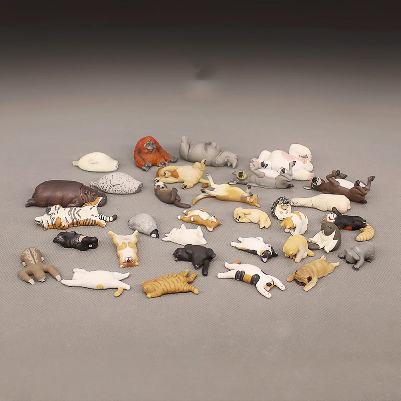 

Japanese Style Simulation cute animal sleep Miniature Figurine cat dog alpaca sleeping Model Figure Toys for Children Home Decor
