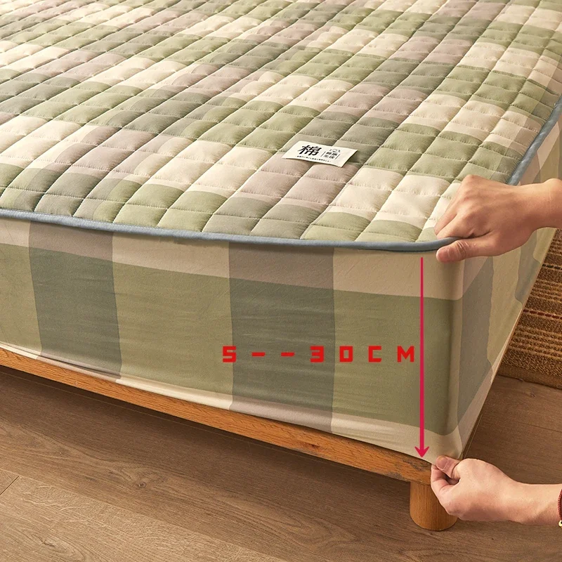 Pure Cotton Thick Quilted Mattress Cover Anti Mite and Non-slip Fitted Bed Sheet with Elastic Band Bed Pad Protector Cover 1Pc 3