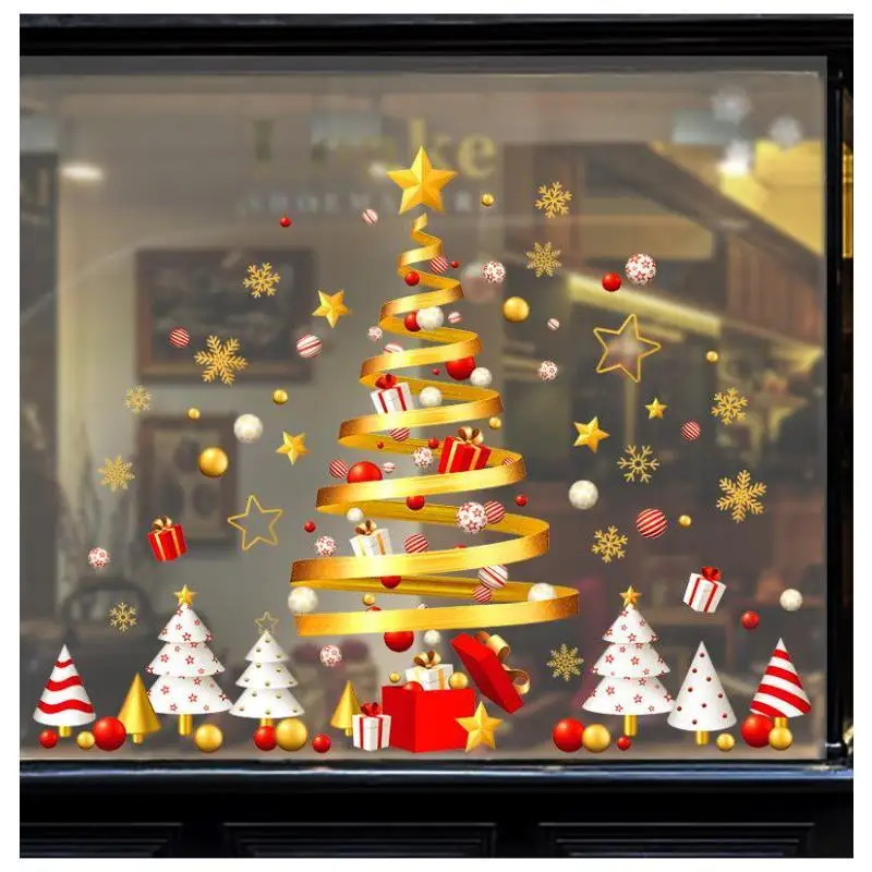 Christmas Tree Snowflake Stickers Christmas Window Glass Self-adhesive Christmas Tree Stickers Home Holiday Party Decor Stickers