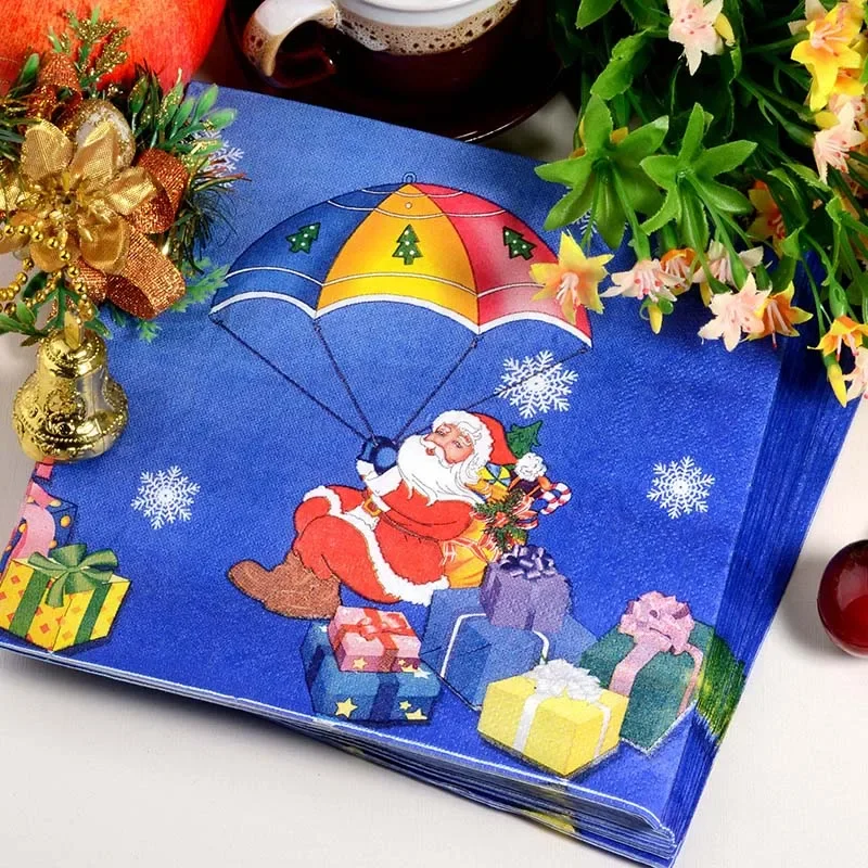 Paper Napkins Disposable Paper Placemats Tissue Paper Decoration Multi Christmas Printed Paper Napkins Colourful Napkins Christmas Candles Old Man Deer PARTY Decoration 20pcs/pac
