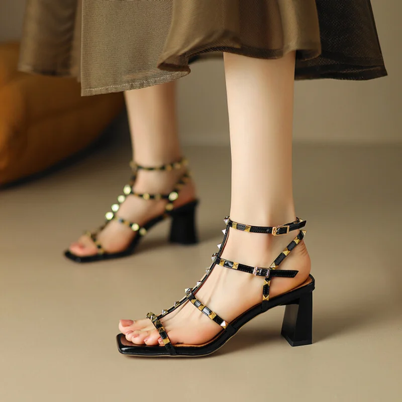 HIGH-HEEL STUDDED SANDALS - Black