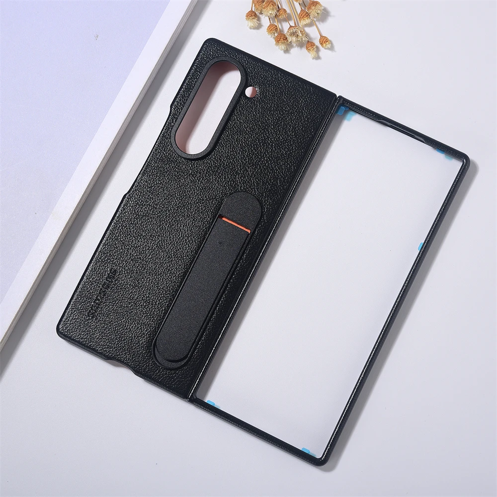 Luxury Leather Stand Case with Kickstand and Camera Protection, Slim Shockproof Shell