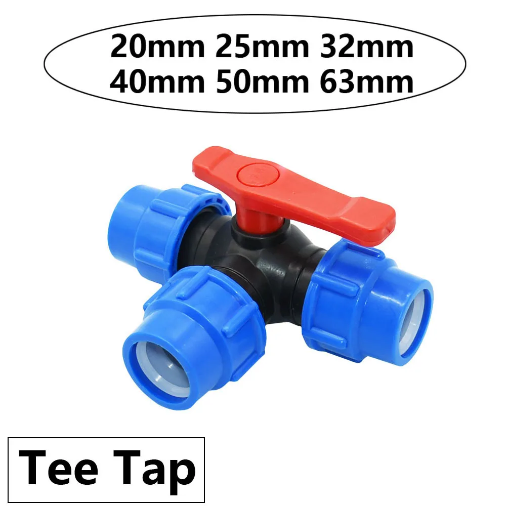 Water pipe connector 20/25/32/40/50/63mm PVC PE tube tap tee water splitter 1/2 3/4 1" 1.25" 1.5" 2" tee pipe ball valve T-shaped 1pcs