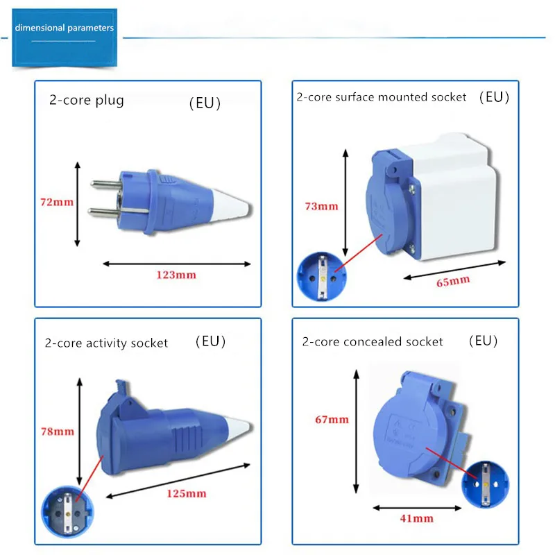 ยูอี เต้ารับไฟฟ้าแบบ SCHUKO สำหรับงานอุตสาหกรรม, กันน้ำ, 2 ขา, 16A, IP44, IP54, แบบฝัง, ติดตั้งบนผนัง, 200V, 250V, ตัวผู้, ตัวเมีย 1