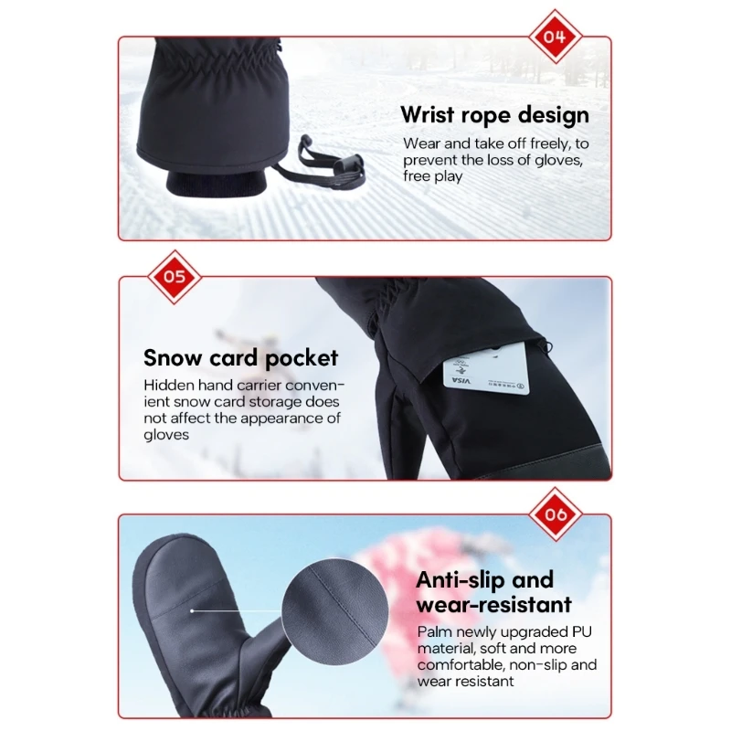 1Pair Winter Ski Mittens for Men & Women Winter Snow Mitts Touchscreens Waterproof Winter Gloves Warm for Cold Weather Snowboard 3