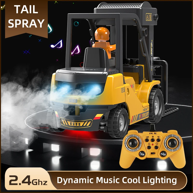 RC Cars 2.4Ghz Remote Control Forklift Truck Engineering Vehicles Cranes Liftable Spray Simulated Sound Children Gift