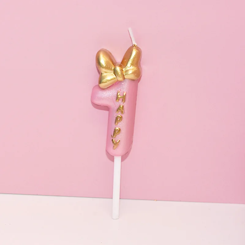 Pink Birthday Candle 0-9 Number Cake Topper Candles for Kids Baby Girls 1st Birthday Party Decoration Supplies DIY Baking Tools