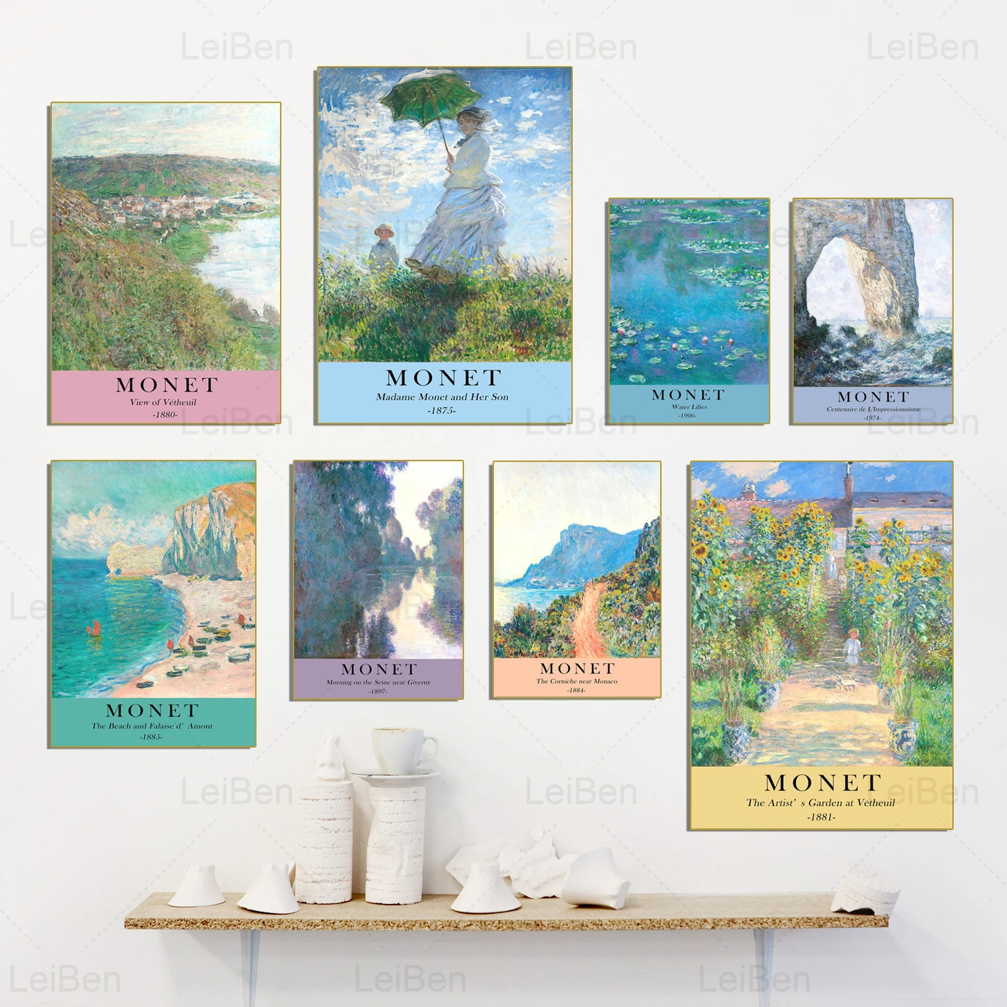 

Monet Beach Water Lilies Canvas Painting Nordic Abstract Vintage Garden Landscape Poster Wall Art Picture for Bedroom Decor