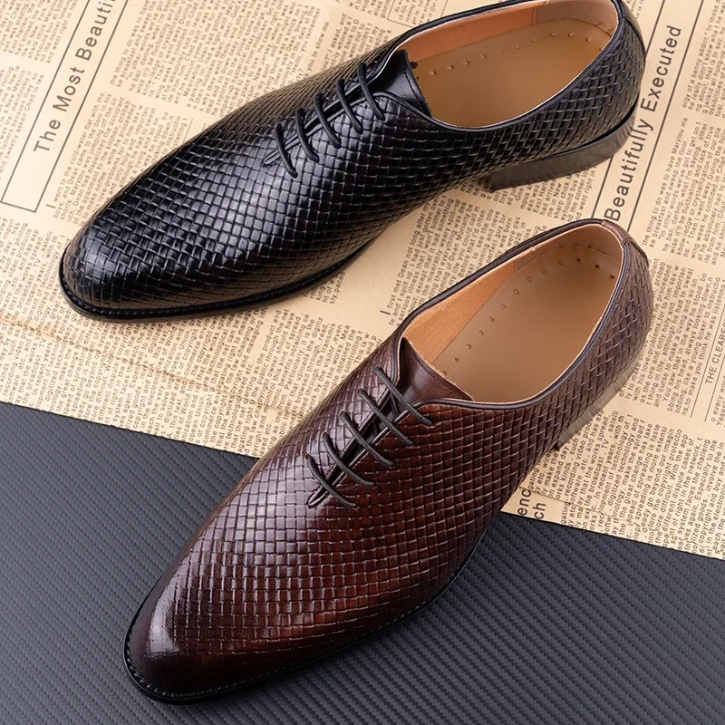 Luxury Genuine Leather Shoes Men Oxford Casual Business Office Shoes Comfortable Formal Lace Up Pointed Toe Dress Wedding Shoes 5