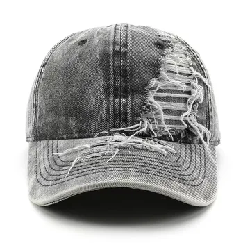 Retro-style women’s spring and autumn plain color, frayed-edge, water-washed, flat-brimmed hat; outdoor men’s baseball cap.