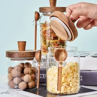 Glass Sealed Jar Five Grains Coffee and Tea Storage Can with Wooden Spoon Seasoning Bottle Kitchen Moisture-proof Storage Tank 1