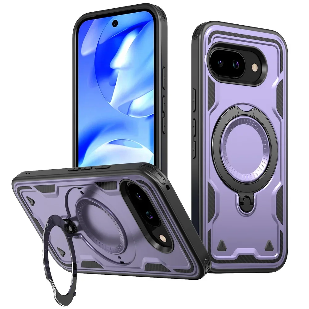 Rugged Military Armor Phone Case with Magnetic Ring and Rotating Bracket Cover