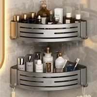 1-2PCS Shower Corner Shelf with Hook Towel Bar No Drill Space Aluminum Shower Storage Rack Bathroom Organizer 1