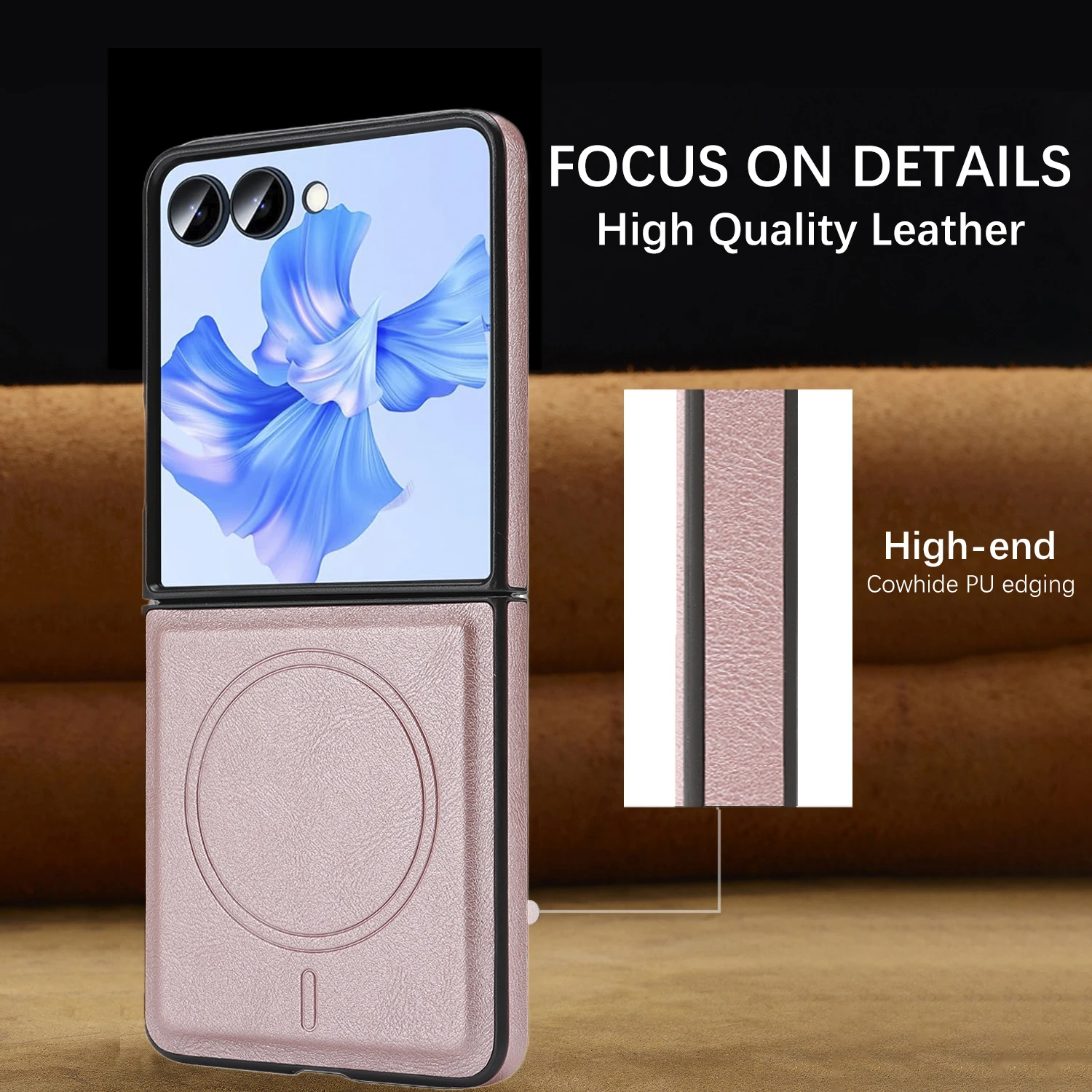Luxury Magnetic PU Leather Phone Case with Wireless Charging Cover