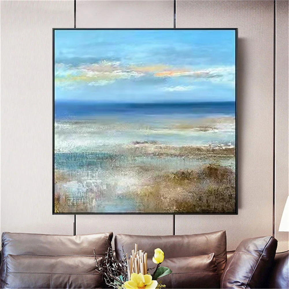 

Hot Sale Modern Indoor Ornaments Blue Gold Handmade Oil Painting On Canvas Mural For Living Room Home Decor Wall Art Picture