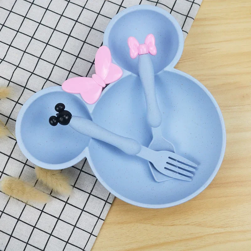 

3pcs/Set Children's Feeding Bowl Plastic+PP Children's Dinner Plate Split Plate Bowknot Fork Drop-proof Baby Tableware