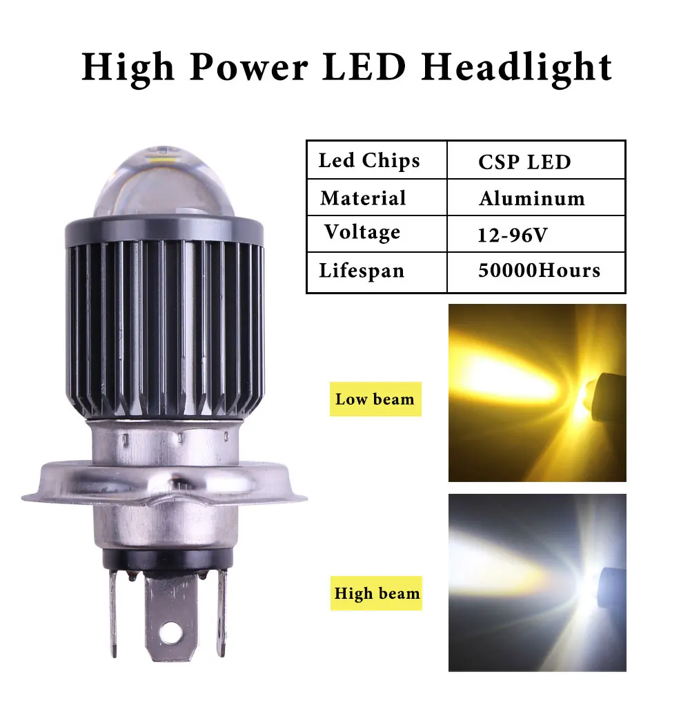 Motorcycle LED Headlight Universal H4 Led Motorcycle LED Headlight CSP Lens ATV Scooter Driving Lamp Dual Color Hi Lo Beam Fog Lamp Moto Accessories 12V