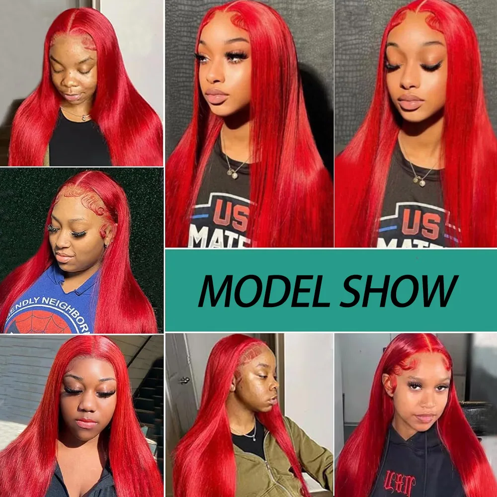 13X4 24in 200% Density Full Ends Straight HD Lace Front Wigs Human Hair Straight Red Glueless Wigs Human Hair Pre Plucked