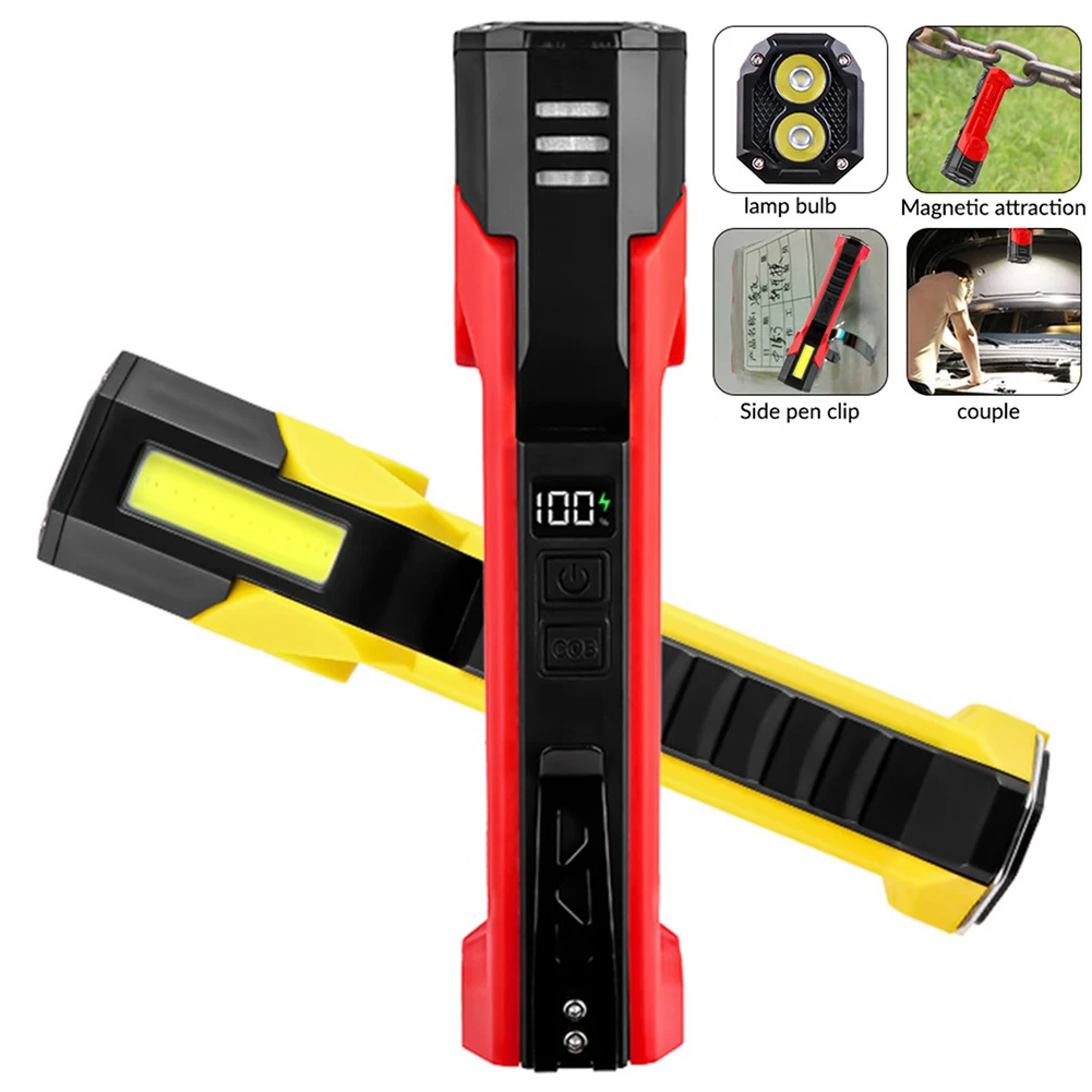 XTE COB LED 자동차 수리 작업등 180 ° 야외 캠핑 하이킹을 위한 회전식 비상 작업등 전원 디스플레이 1500mAh