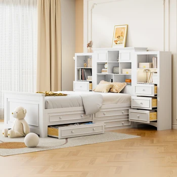 Twin Platform Bed with Cabinet 1