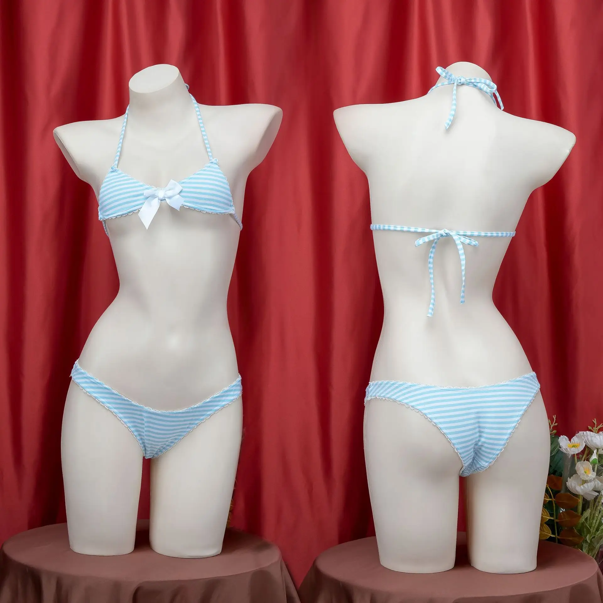 

Summer Pool Parry So Cute Striped Bikini Anime Girl Swimsuit Cosplay Women Underwear Pajamas Costume Clothes