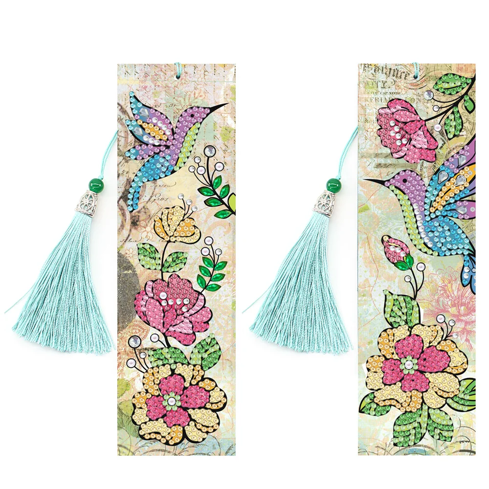 2pcs set DIY 5D Diamond Painting Bookmarks PU Diamond Mosaic Embroidery Cross Stitch kit Gift Butterfly Unicorn Bookmark 