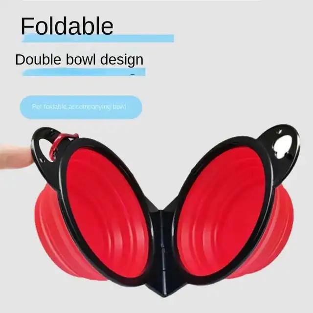New 2 in 1 Collapsible Dog Travel Bowl Double Bowls Folding Food Water Bowl Portable Hangable Dog Feeder for Outdoor Dog Product 5