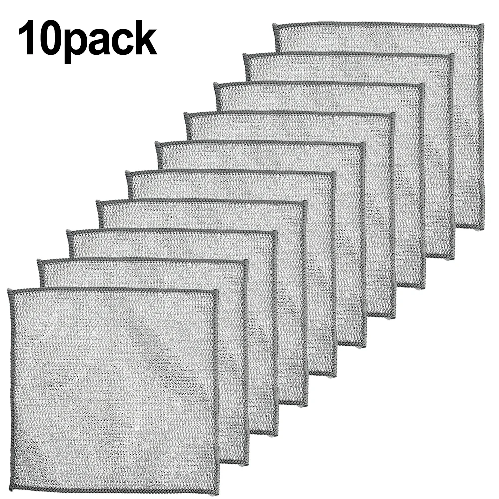 1/10 Pcs  20*20cm/7.8*7.8in Soft Multipurpose Wire Dishwashing Cloths Double Layer Effective Cleaning Silver