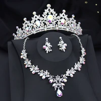 Princess Pink Crown Jewelry Sets for Girls Tiaras and Necklace Earrings Party Prom Wedding Jewelry Set Birthday Accessory - Image 2