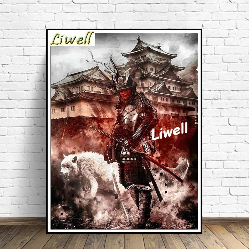 5d Full Drills Black And Blood Japanese Sakura Samurai Diamond Painting Art Bushido Warrior Mosaic Cross Stitch Home Decor Gift