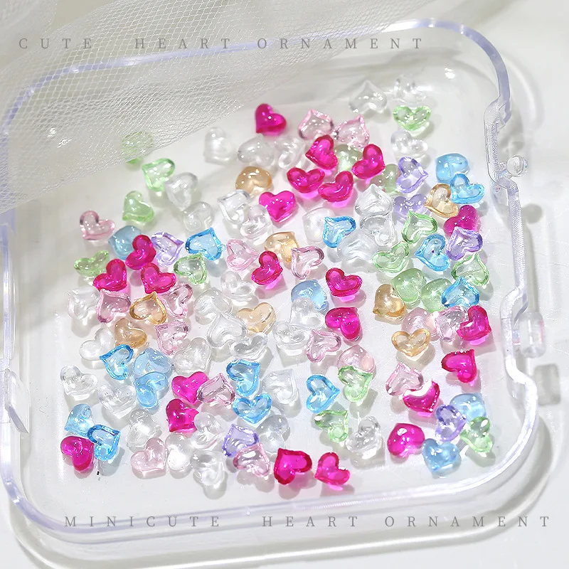 200PCS 얼음 Translcuent 다채로운 3D 미니 사랑스러운 복숭아 심장 수지 네일 아트 라인 석 보석 매니큐어 플랫 백 매력 액세서리