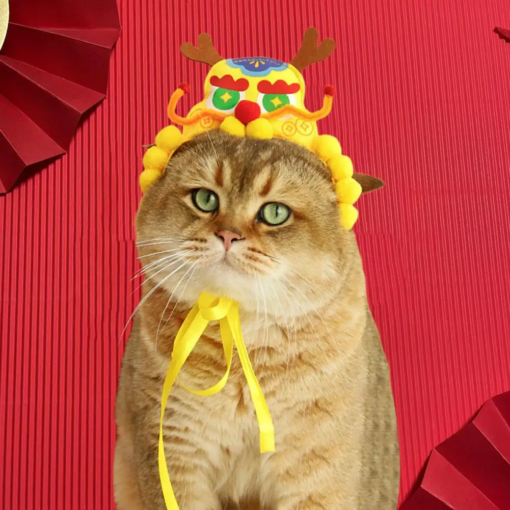 

Adjustable Pet Hat Chinese Dragon Pet Hat Festive Lace-up Headwear for Cats Dogs New Year Celebration for Pets for Festival