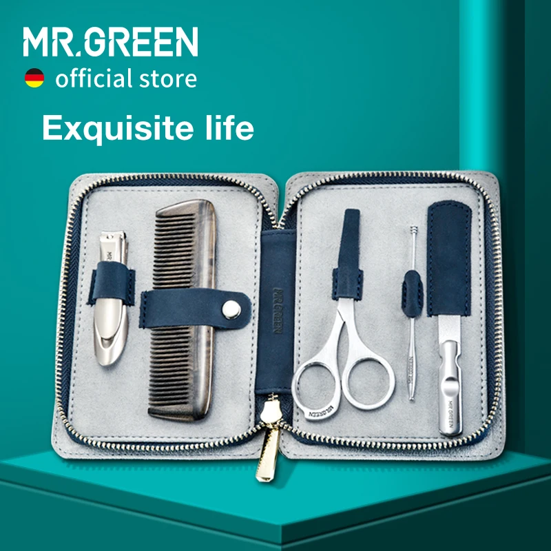 mrgreen-manicure-set-portable-business-style-personal-care-tools-hair-comb-nail-clippers-with-full-grain-cow-leather-case