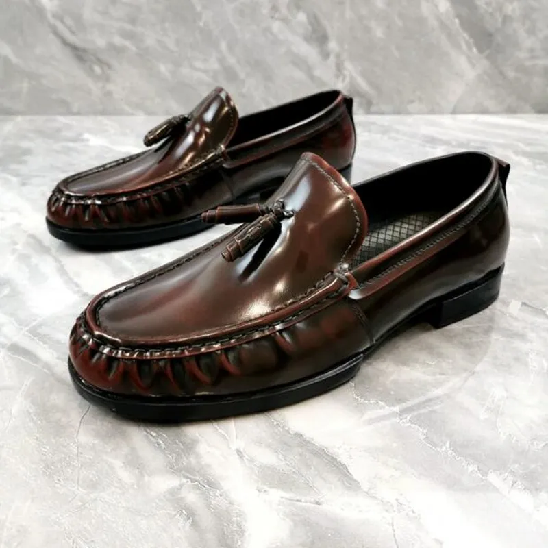 

British Style Genuine Leather Tassel Fringe Driving Loafers Formal Casual Shoes Male Boats