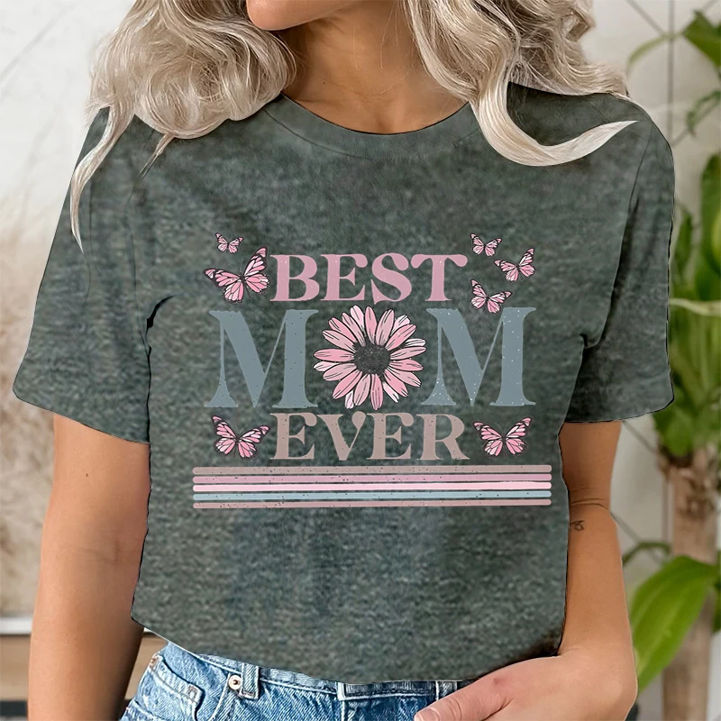 thumbnail image 1 of Best Mom Ever camisetas para mujer, ropa Harajuku para mujer, ropa de calle de moda, camisetas de mamá, camiseta de manga corta, ropa de tendencia, 1 of 4