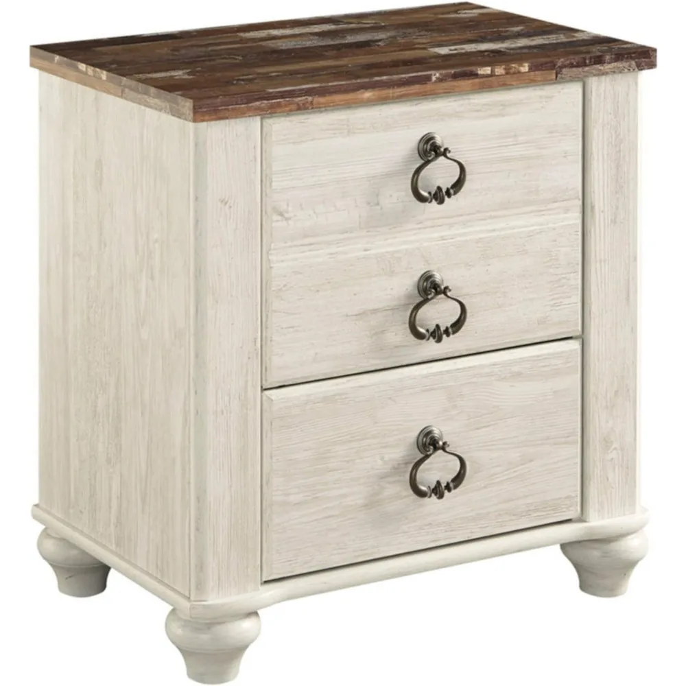 

Willowton Farmhouse 2 Drawer Nightstand with USB Charging Ports, Whitewash