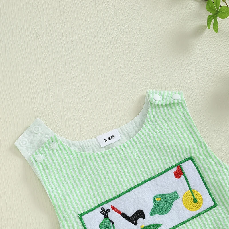 0-18M Infant Baby Boy Summer Outfits Newborn Sleeveless Smocked Bubble Romper Golf Clothes 6