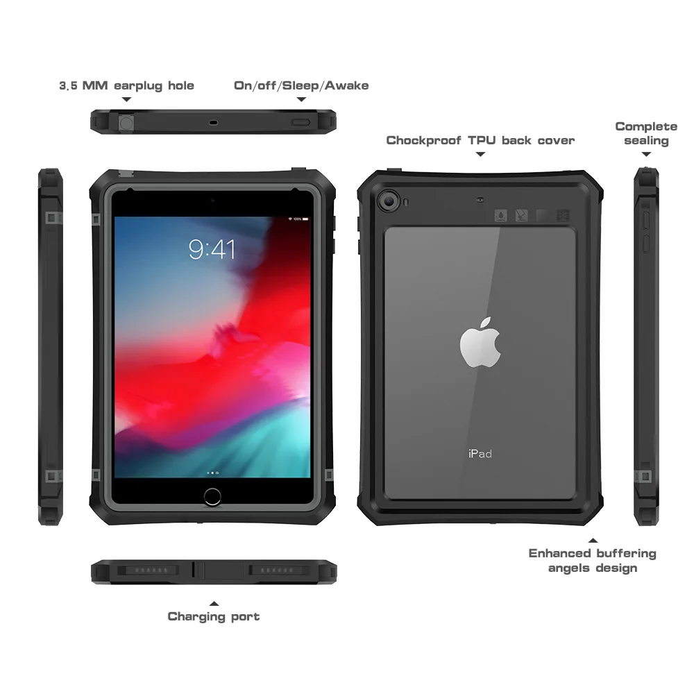 prova água caso capa para apple ipad mini com protetor de tela titular lápis resistente água caso kickstand mini