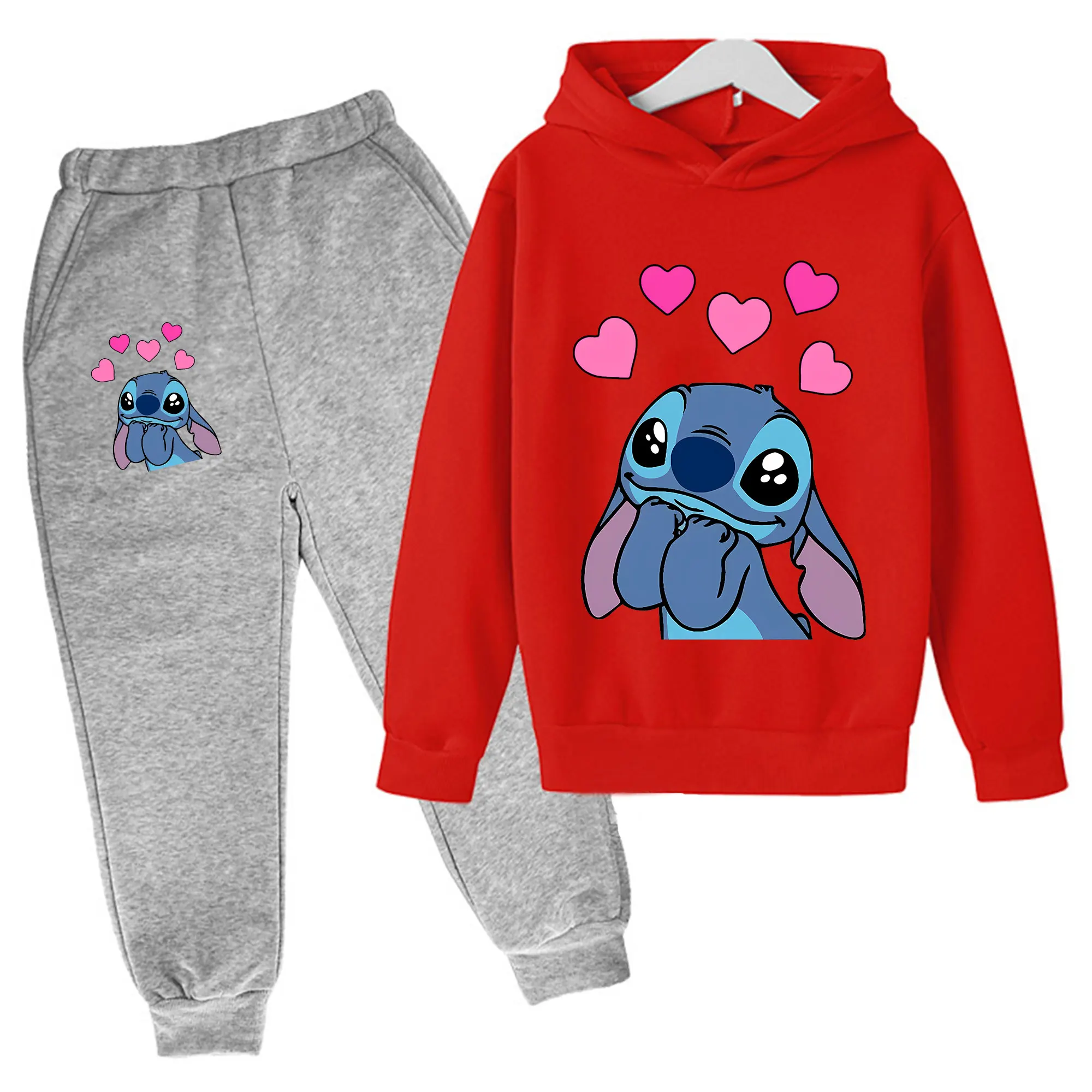 Cute Stitch Hoodies Sweatshirts Girls Boys Kids Clothing Sets Child Tops + Pants 2 Pcs Suits Boys Tracksuits