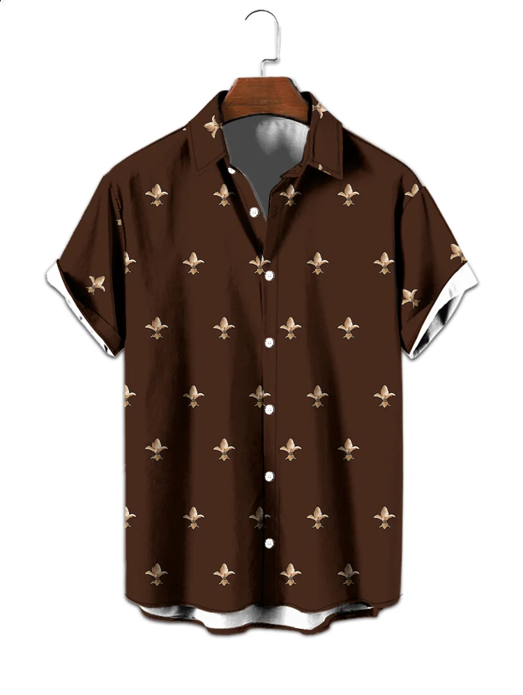 

European and American simple popular icon 3D digital printing men's lapel short-sleeved shirt personality comfortable shirt