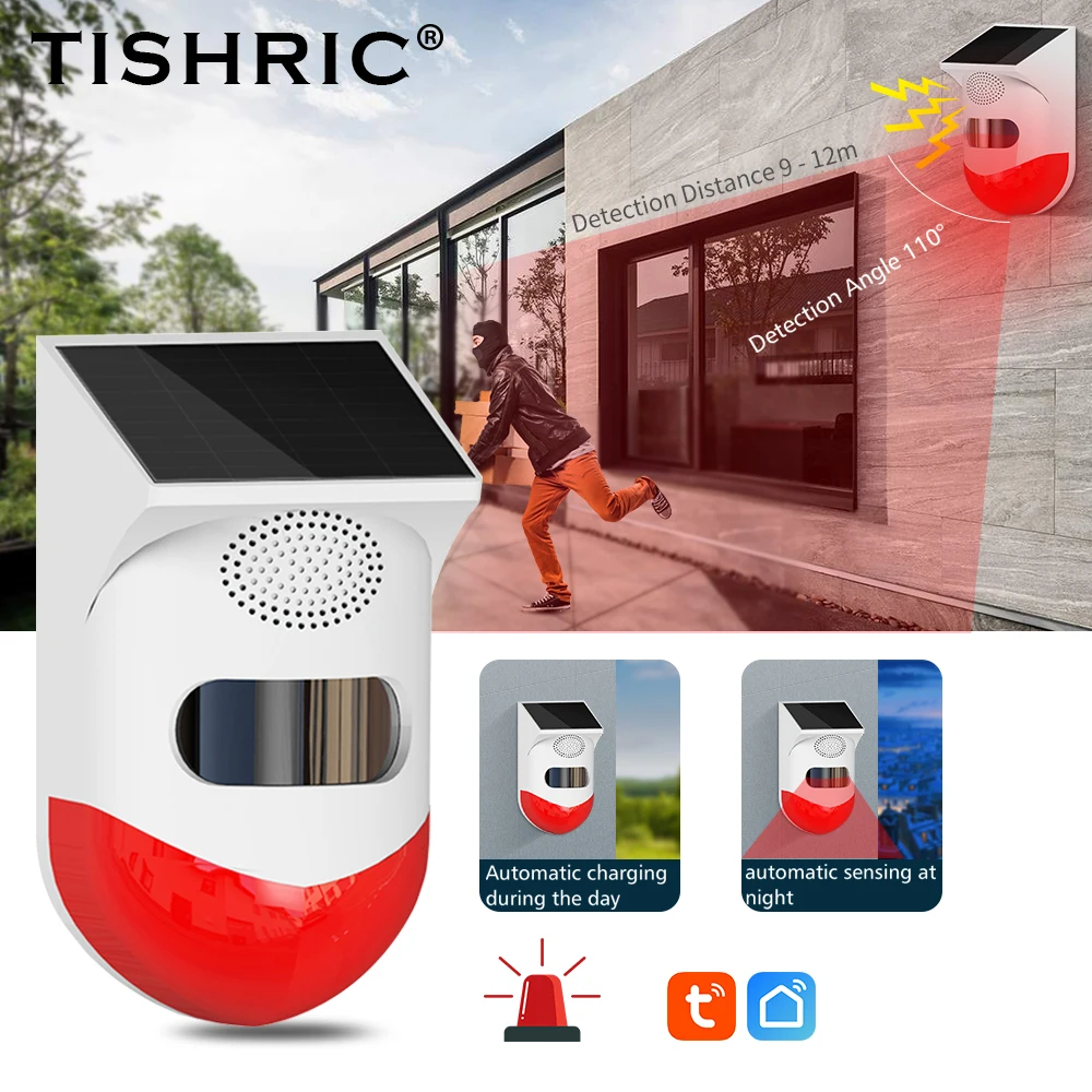 

TISHRIC Solar Outdoor WiFi Infrared Alarm CT80W Outdoor Waterproof Alarm Automation Solar Charging Smart Home TUYA APP Control