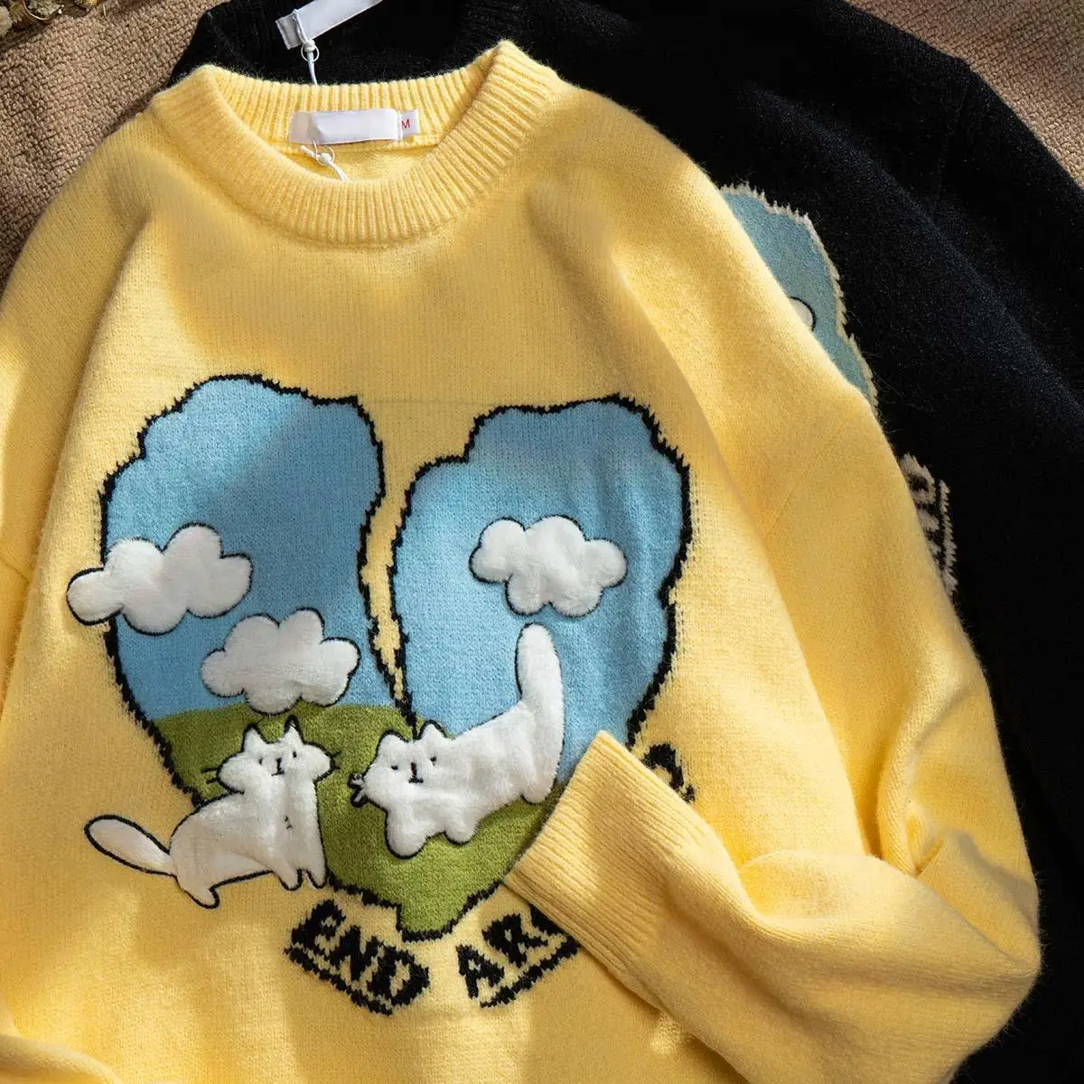 

BiggOrange, верхняя одежда, раньше, повседневный уличный джемпер в стиле Харадзюку с изображением кота и сердца, свободный свитер в стиле хип-хоп, мужские топы